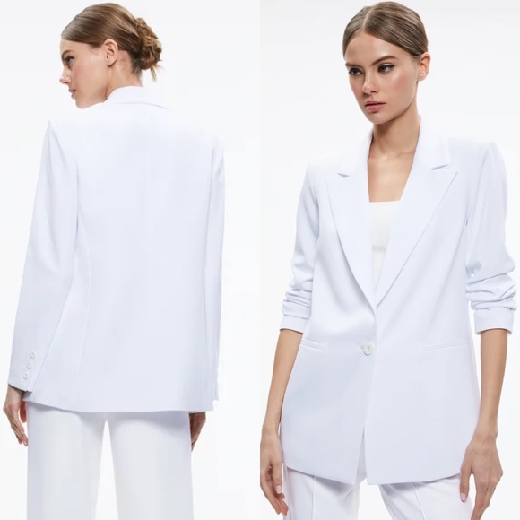 alice + Olivia Denny notch collar white boyfriend blazer - Picture 4 of 9